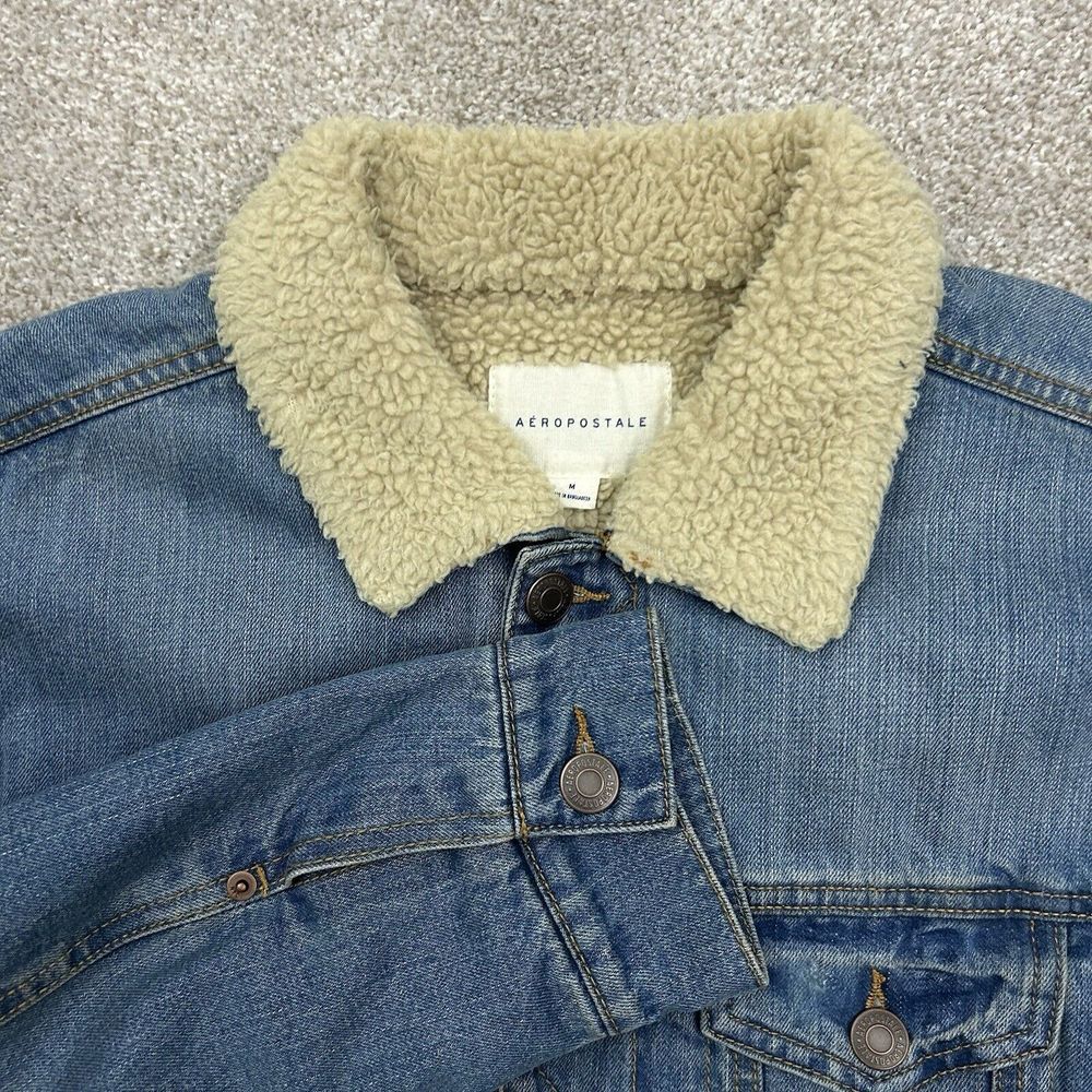 Aeropostale Men's‎ Size Medium Sherpa Lined Blue Denim Jean Trucker Jacket
